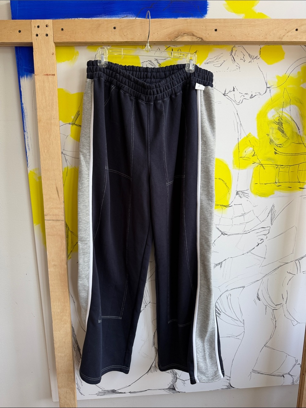 Black Wide Leg Track Pants with Gray/White Side Panels